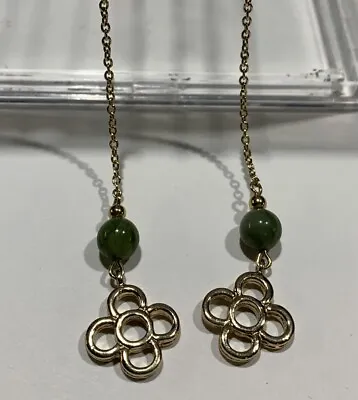 Vintage Necklace Or Eye Glass Holder. Jade Like Beads & Gold Tone. • $7.23