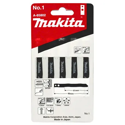 Makita No. 1 61mm HSS Jigsaw Blades (Old Type) - PVC/Aluminium/Stainless Stee... • $20.95