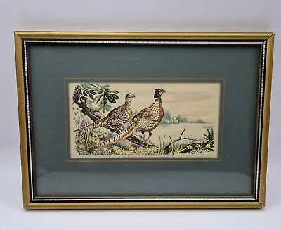 Two Vintage J&J Cash Woven Silk Framed Pictures Ruffed Grouse And Pheasants • £19