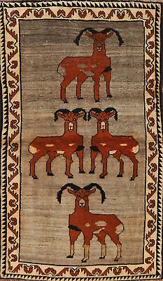 Vintage Tribal Natural Dye Animals Pictorial Wool Gabbeh Handmade Rug Carpet 4x6 • $659