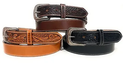 Men's Heavy Duty Western Leather Belt Full Grain Leather Casual Or Work Belt • $22.99