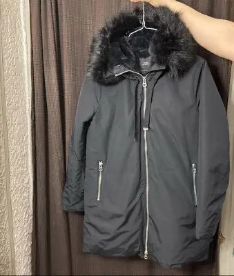 Zara Black Parka Coat With Faux Fur Collar Women’s Size Medium • $29.99