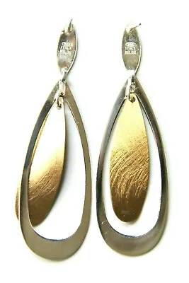 Milor Italy Sterling Silver 925 & Brushed Brass Dangle Pierced Earrings 5.69 Gr • $41.97
