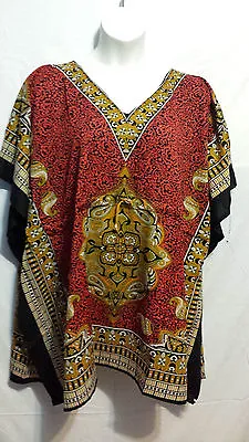 Women's Poncho Top Dashiki Shirt Loose Blouse Tunic Boho Free Size Red Lime • £13.39