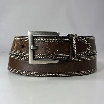 Triple Stitched Brown Leather Belt - Men's Size 34 • $11.90