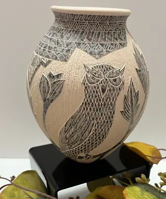 Mata Ortiz Pottery Sqraffito Paquime Wise Owl Folk Art Hector Quintana Mexico • $120
