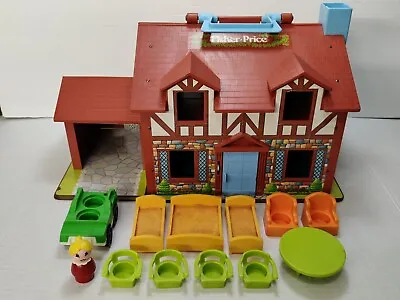 Vintage 1980 Fisher Price Little People Tudor House W/ 12 Pieces Furniture Car  • $50