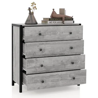 4 Drawers Dresser Tower Organizer Wooden Storage Chest Of  Drawers Metal Frame • £69.95