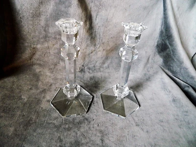 $65 • Buy Vtg Pair Of Val St. Lambert Crystal  Candlesticks,   Gardenia , 9-1/2 