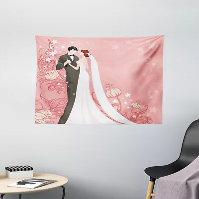 Pink Wide Tapestry Bride Groom Dancing Floral • £22.99