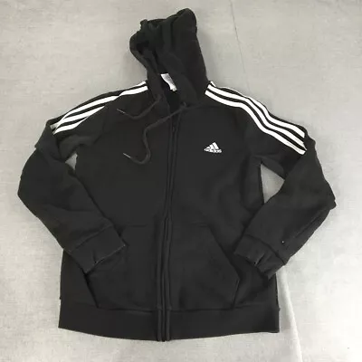 Adidas Womens Jacket Size M (12 - 14 AUS) Black Zip-Up Logo Hoodie Tracksuit • $17.48