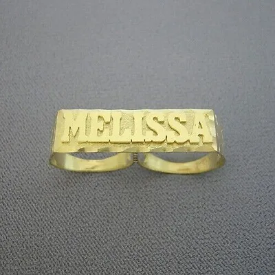 Solid Metal Men's Customized 2 Finger Name Ring 14k Yellow Gold Plated Silver • $263.99