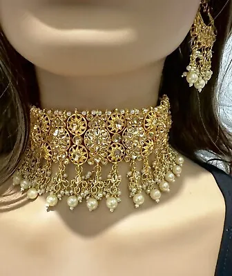 Bollywood Indian Style Gold Plated Kundan Choker Necklace Bridal Jewelry Set • $31.09