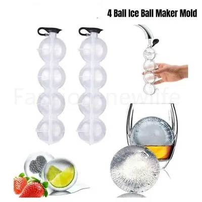 Ice Cube Bar Silicone 4 Ball Maker Mold Sphere Large Tray Whiskey Mould Tools - • £3.99