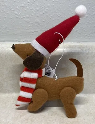 Soft Adorable Brown Dachshund Christmas Tree Ornament Striped Scarf Holiday Time • $12.65