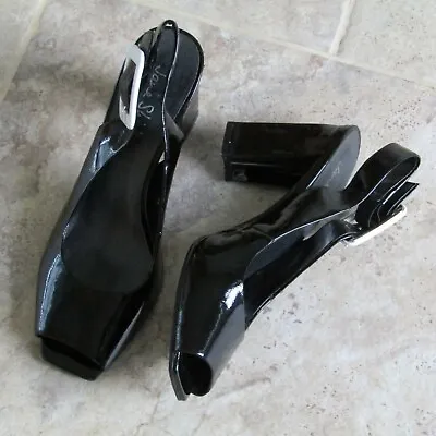 Jane Shilton Bazaar Black Patent Leather Slingback Open Toe Sandals Shoes 6/39 • £15