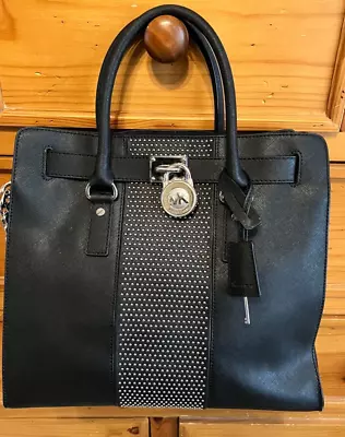 MICHAEL Michael Kors Black Saffiano Leather Large Studded Hamilton N/S Tote Bag • $25.99