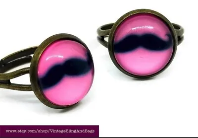 Handmade Adjustable Pink Ring Pink Ring Pink Steampunk Ring Moustache Ring • $9.34