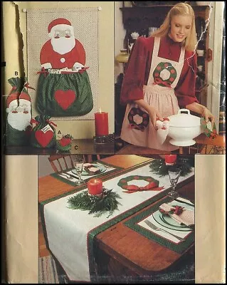 Vtg Christmas Apron Gift Bags Card Holder Table Linens Vogue 8753 Pattern Uncut • $3.50