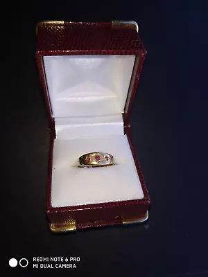 Antique Victorian 2 Diamond 3 Ruby Ring. 1.9 Grams. 18ct Strong Yellow Gold • $129.83