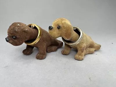 Vintage Lot Of 2 Flocked Brown Dog Car Dash Nodder Bobbleheads Hong Kong • $18