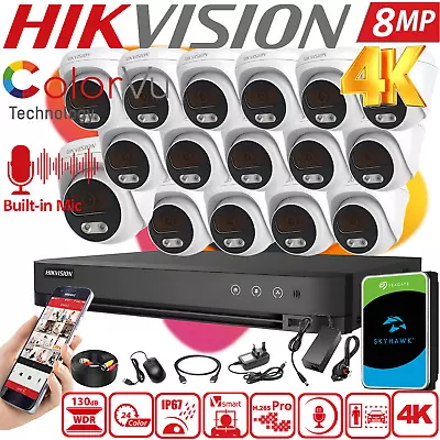 HIKVISION 8MP ColorVu Camera 4K CCTV Security Audio System Night Vision Outdoor • £150