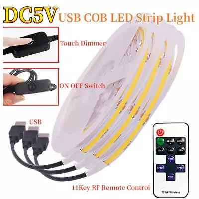 USB COB LED Strip Light High Density Flexible Dimmable Linear Tape Backlight 5V • $6.60