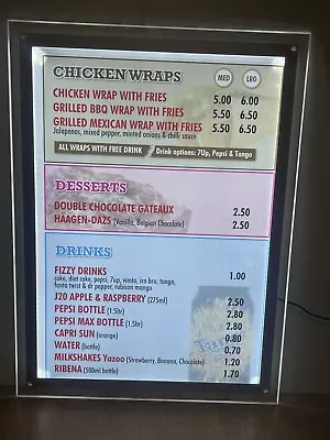 A1 Slim LED Illuminated Wall Mounted  Frame Poster Display Menu Board X2 • £200