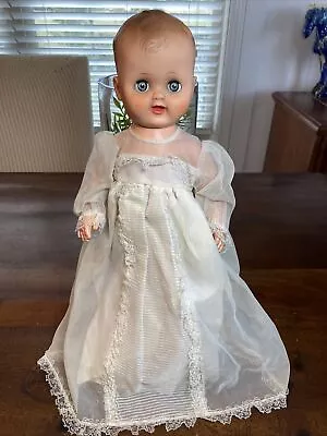 Vintage Mid Century Doll 15” Vinyl Rubber Christening Gown Eyes Open Close RARE! • $30