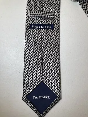 Paul Fredrick Black And White Hounds Tooth Silk Tie • $35