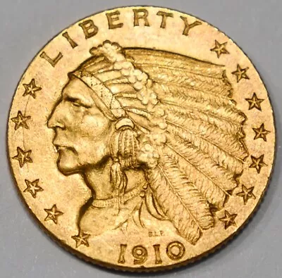 1910 Gold $2.50 2 1/2 Dollar Indian Head Quarter Eagle Coin • $399