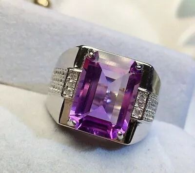 Men's Engagement Ring 3CT Emerald Cut Simulated Amethyst 925 Sterling Silver • $235.68