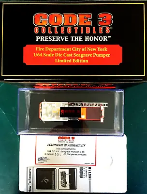 Code3 - 12836 Fdny Limited Edition Of 2005 Die Cast Seagrave Pumper - Mint Rare • £69