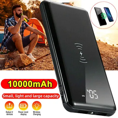 $25.95 • Buy 10000mAh Wireless Power Fast Charging Slim 2USB Portable Bank Battery Charger
