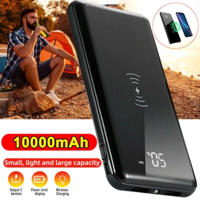 $25.95 • Buy 10000mAh Wireless Power Fast Charging Slim 2USB Portable Bank Battery Charger