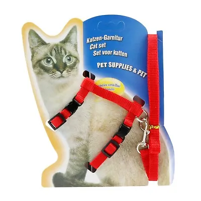 Pet Harness & Lead Adjustable Nylon Leash For Kitten Rabbits Puppy Pets - RED • £4.57