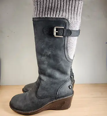 UGG Boots Women’s 6 Gray Tall Skylair Knit Suede Shearling Lined Logo Wedge  • $24.39
