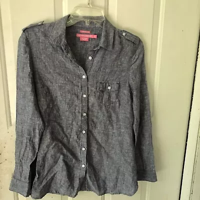 $15.99 • Buy Island Company Shirt Womens Small Button Blue 100% Linen Commandante Chambray