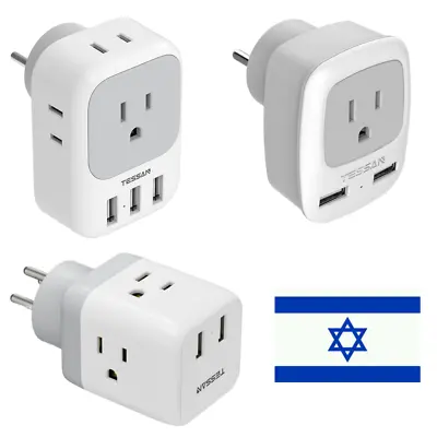 Israel Plug Adapter Tap With Multi Outlet USB Charger For US Travel To Palestine • $13.99