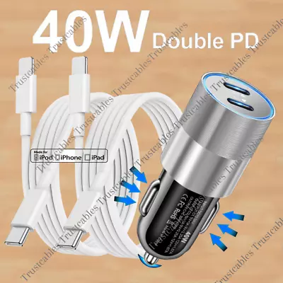 40W Dual USB C Fast Car Charger Adapter Type C PD Cable For IPhone 14 13 12 8 7 • $12.57