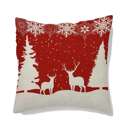 Deer Elk Winter Tree Snowflake Christmas Throw Pillow Cover Winter Holiday Decor • $13.08