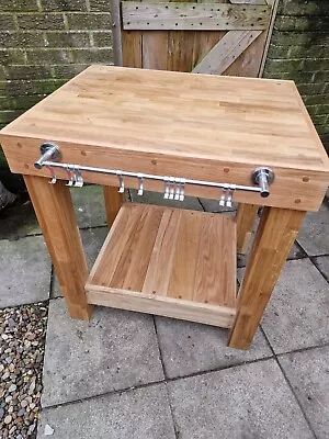 OAK Butcher Block Kitchen Island Table Storage Furniture Vintage Handmade  • £699