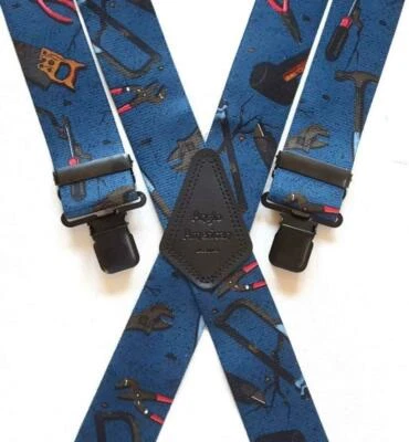 £11.99 • Buy Mens Trade Braces Heavy Duty 1.5  Or 2  Blue Hand Tools Work Trousers Black Clip