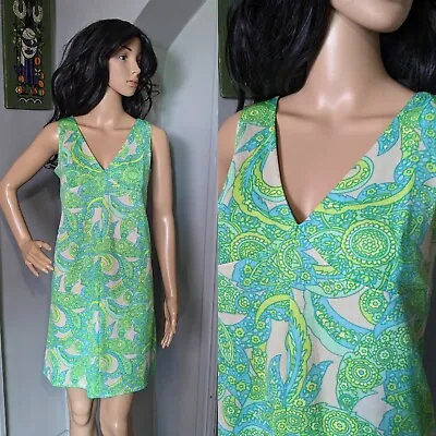 £32.99 • Buy Vintage 60s Green Psychedelic A Line Beach Slip Mini Dress Mod 8 10 36