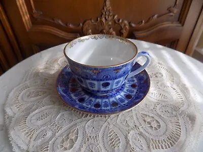Vintage Lomonosov  Russian Tea Cup And Saucer Set Cobalt Blue Gold Arches • $38