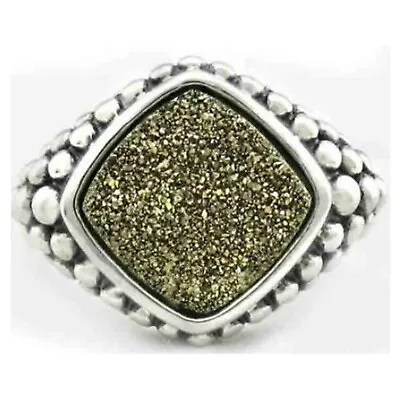 Authentic Michael Dawkins Gold Druzy Beaded Halo Hammered Ring .925 Silver • $40.16