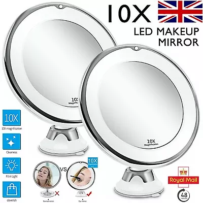 10X Magnifying Mirror With LED Lights MakeUp Shaving Illuminated Cosmetic Mirror • £8.99