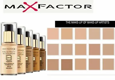 MAX FACTOR Facefinity 3 In 1 All Day Flawless Liquid New Foundation 30ml SPF20 • £8.99