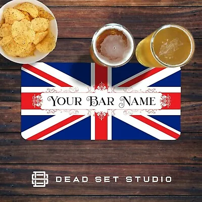 Personalised Bar Runner Custom Bar Mat Home Pub Cocktail Bar Union Jack Flag • £10.99