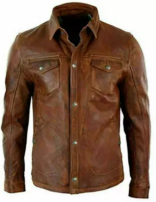 Mens Shirt Jacket Brown Real Soft Genuine Waxed Leather Shirt • $103.50